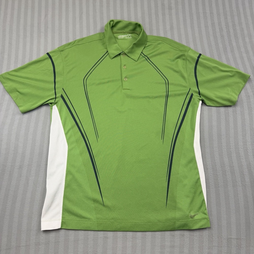 Nike Fit Dry Polo Shirt Men's Large Short Sleeve Green Black White Golf Pickleba